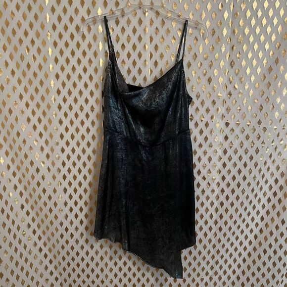 Urban Outfitters damaged dress Asymmetrical Metallic Mini Dress Silver size M - Picture 1 of 12